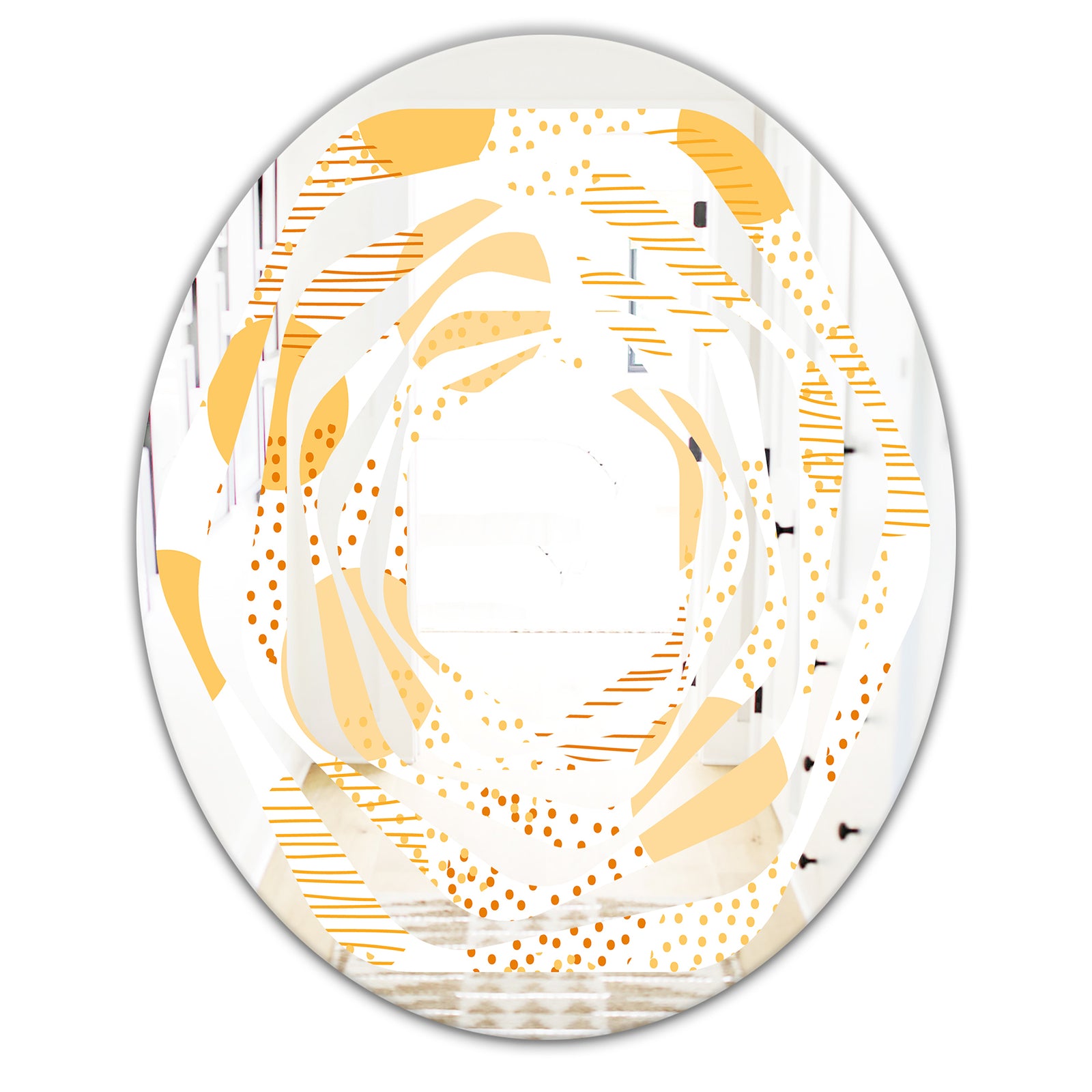 Circular Abstract Retro Geometric IX - Modern Round or Oval Wall Mirror - Whirl