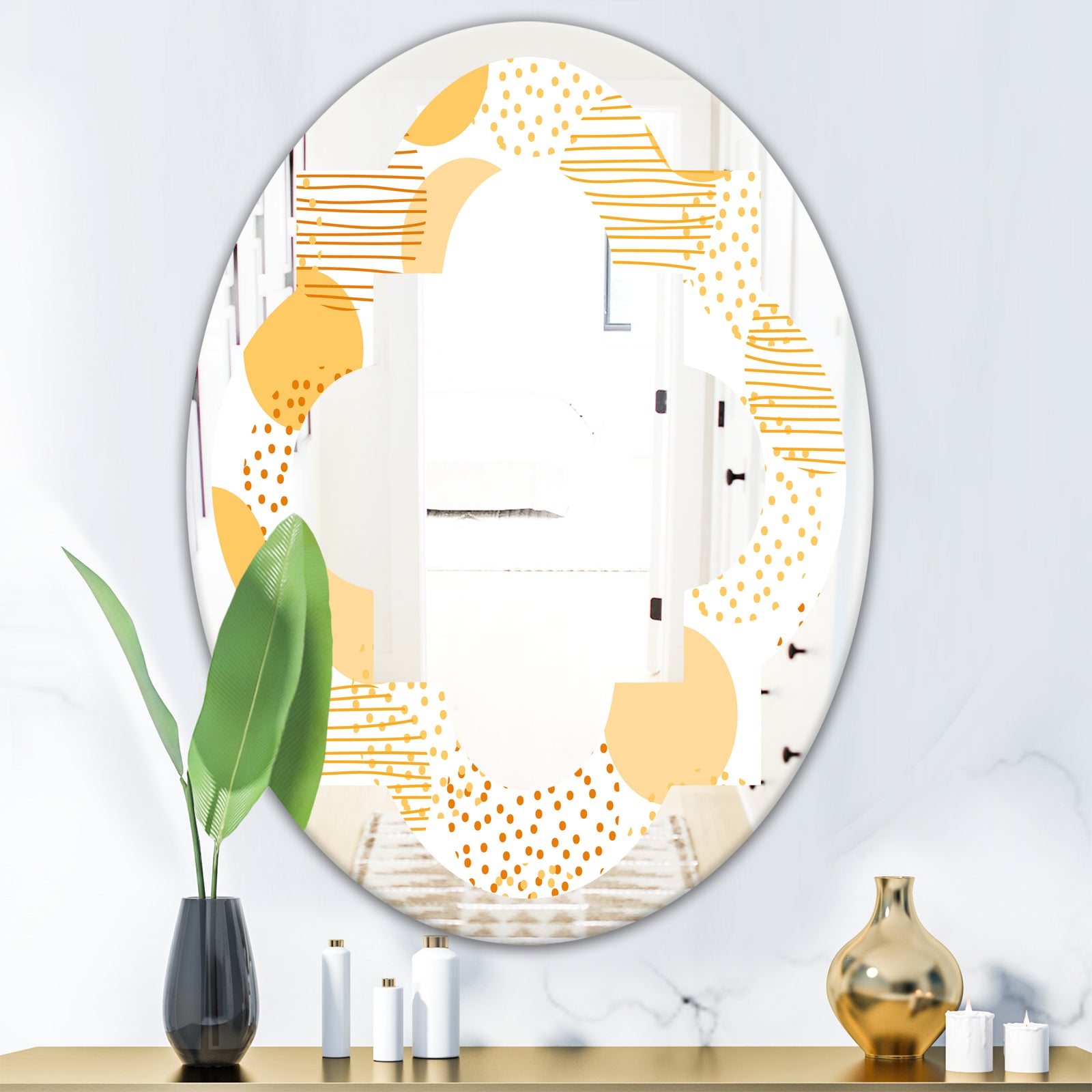 Circular Abstract Retro Geometric IX - Modern Round or Oval Wall Mirror - Quatrefoil