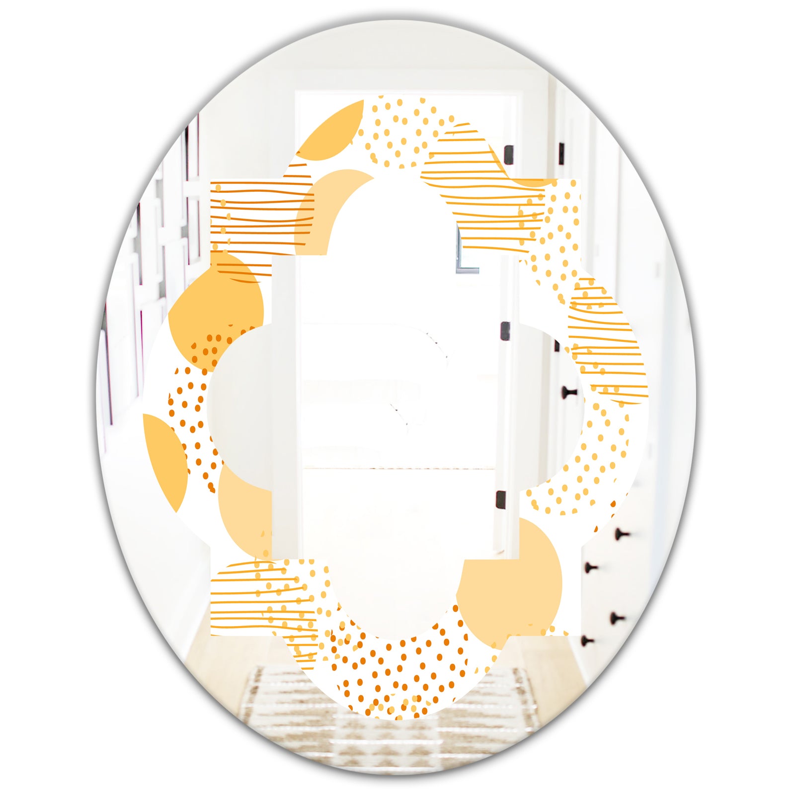 Circular Abstract Retro Geometric IX - Modern Round or Oval Wall Mirror - Quatrefoil