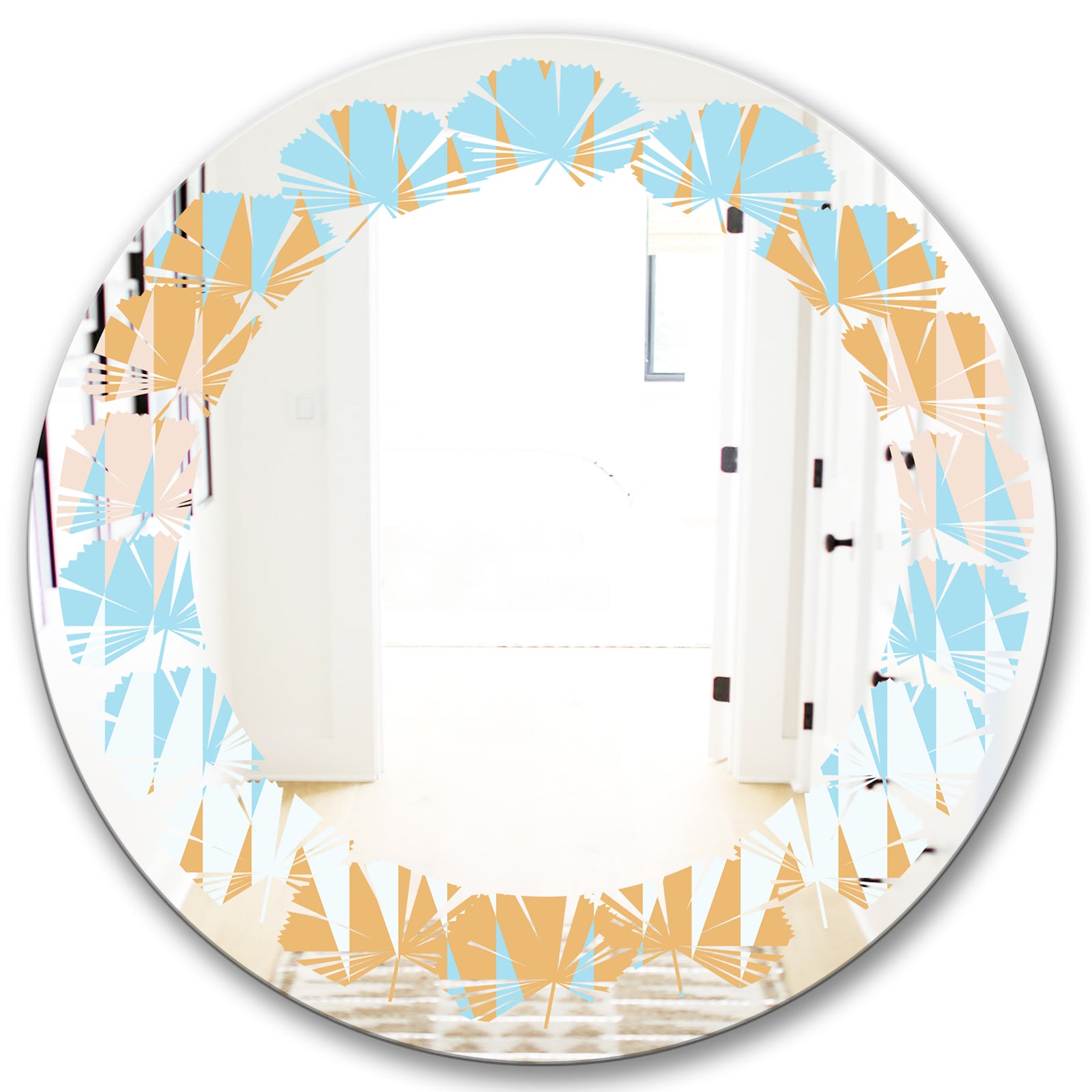 Retro Abstract Design VI - Modern Round or Oval Wall Mirror - Leaves