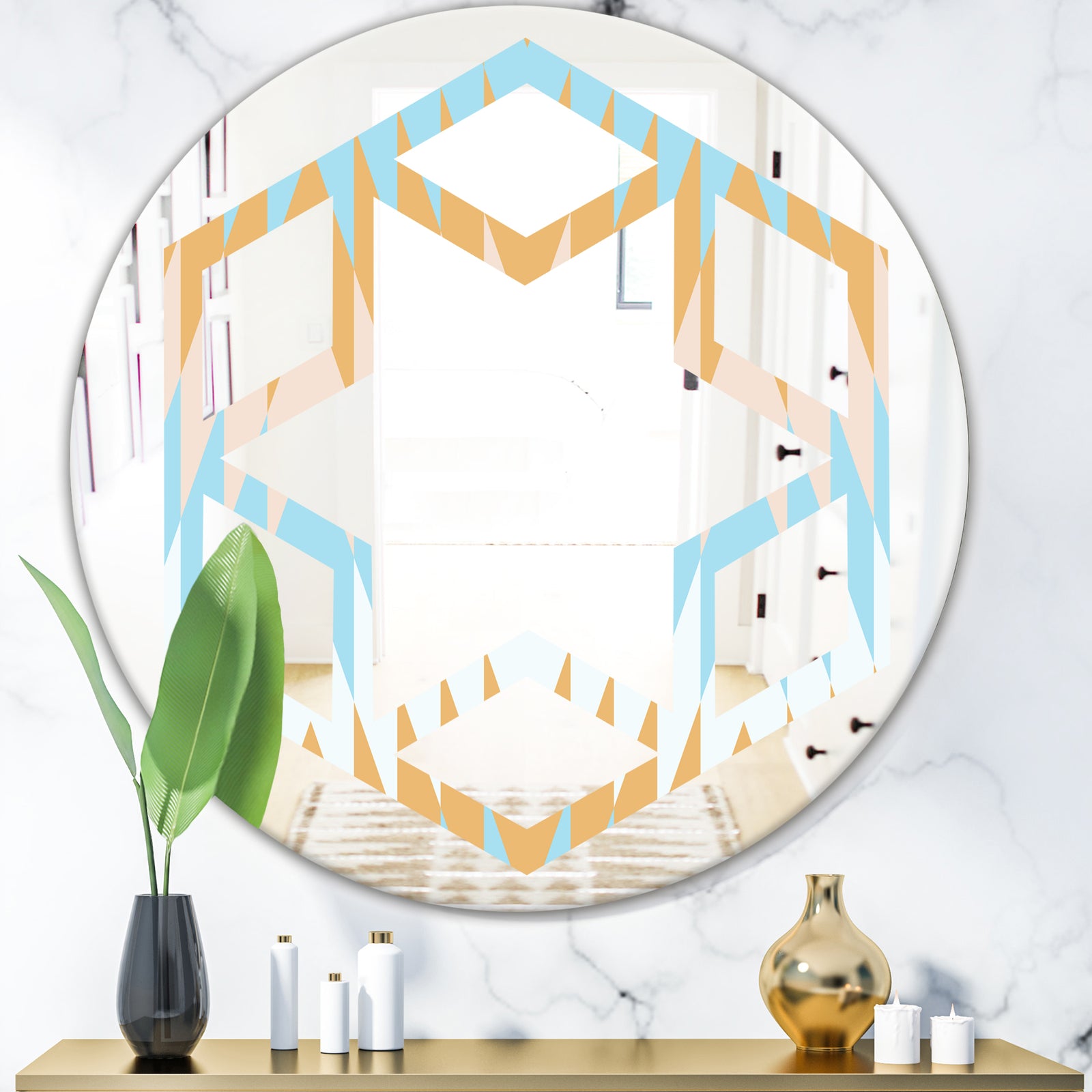 Retro Abstract Design VI - Modern Round or Oval Wall Mirror - Hexagon Star
