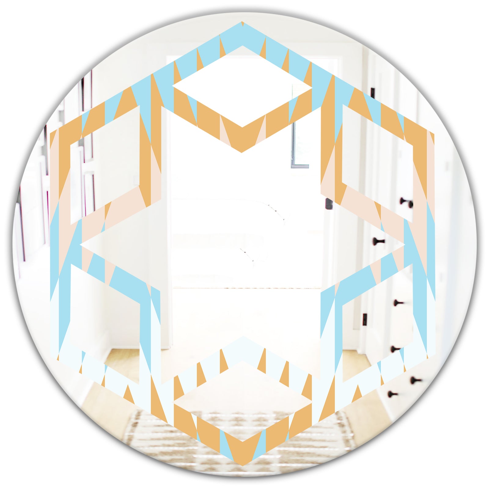 Retro Abstract Design VI - Modern Round or Oval Wall Mirror - Hexagon Star