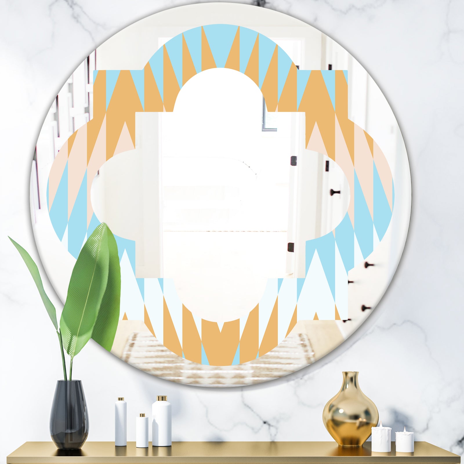 Retro Abstract Design VI - Modern Round or Oval Wall Mirror - Quatrefoil