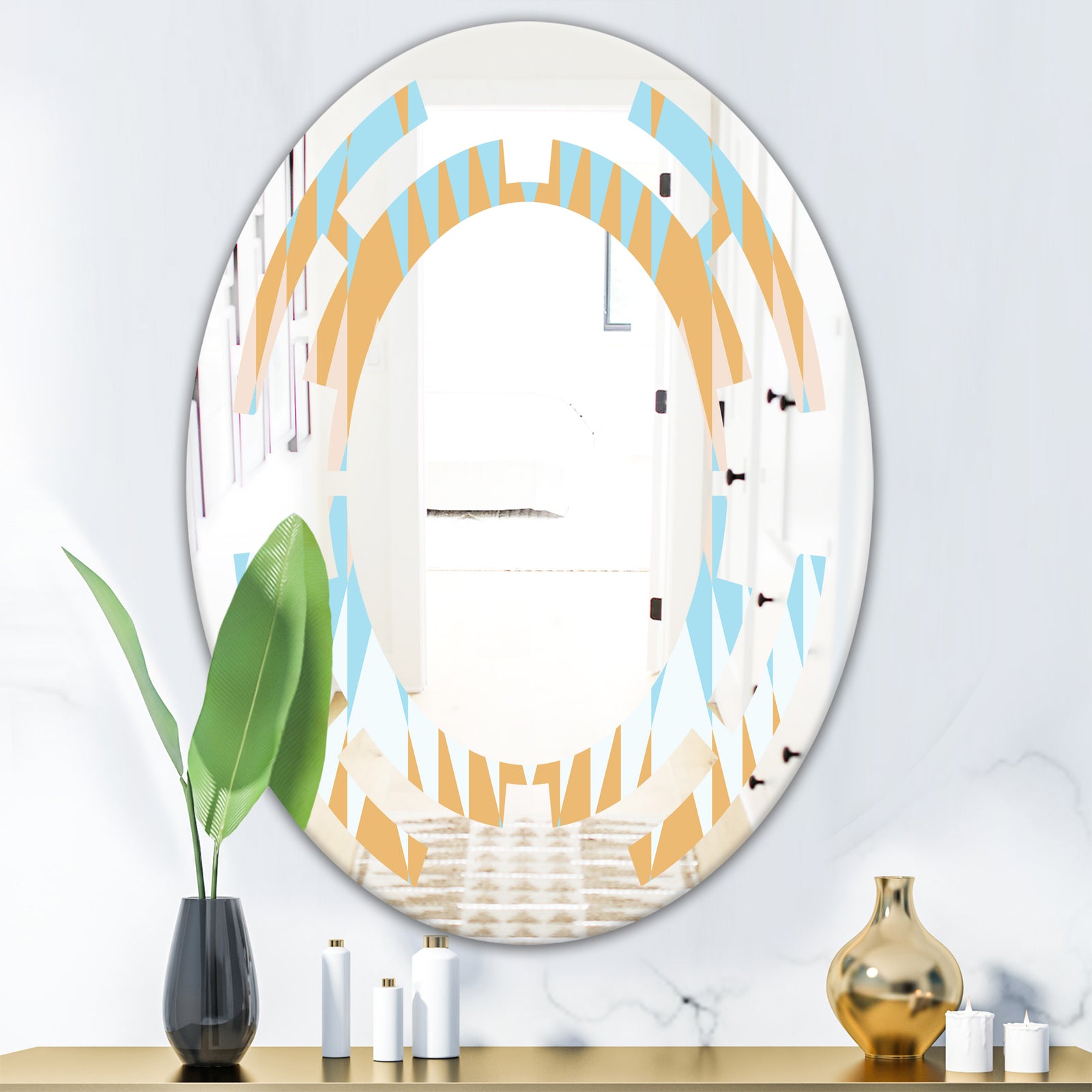 Retro Abstract Design VI - Modern Round or Oval Wall Mirror - Space