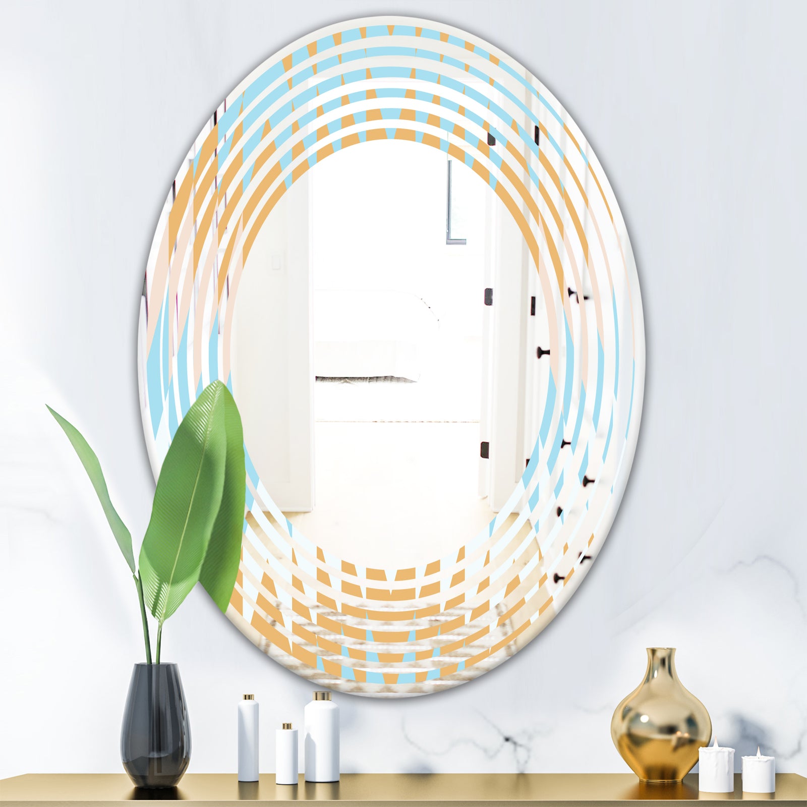 Retro Abstract Design VI - Modern Round or Oval Wall Mirror - Wave