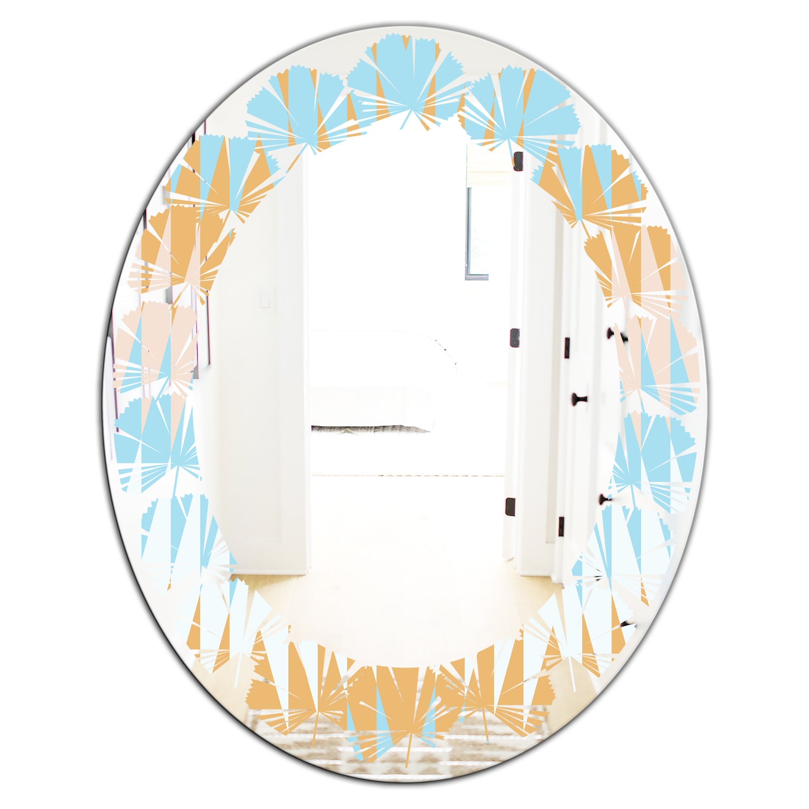 Retro Abstract Design VI - Modern Round or Oval Wall Mirror - Leaves