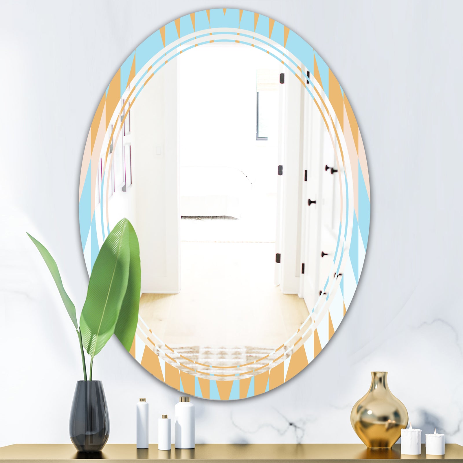 Retro Abstract Design VI - Modern Round or Oval Wall Mirror - Triple C
