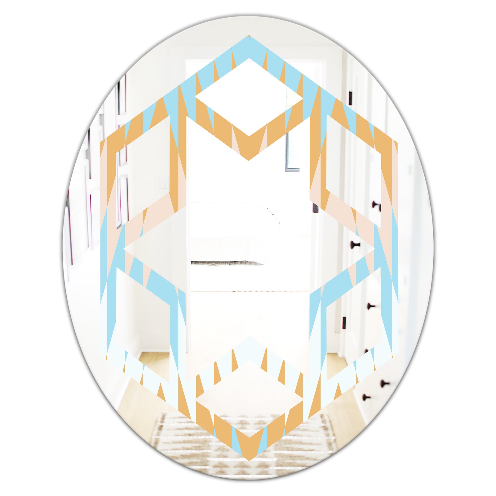 Retro Abstract Design VI - Modern Round or Oval Wall Mirror - Hexagon Star