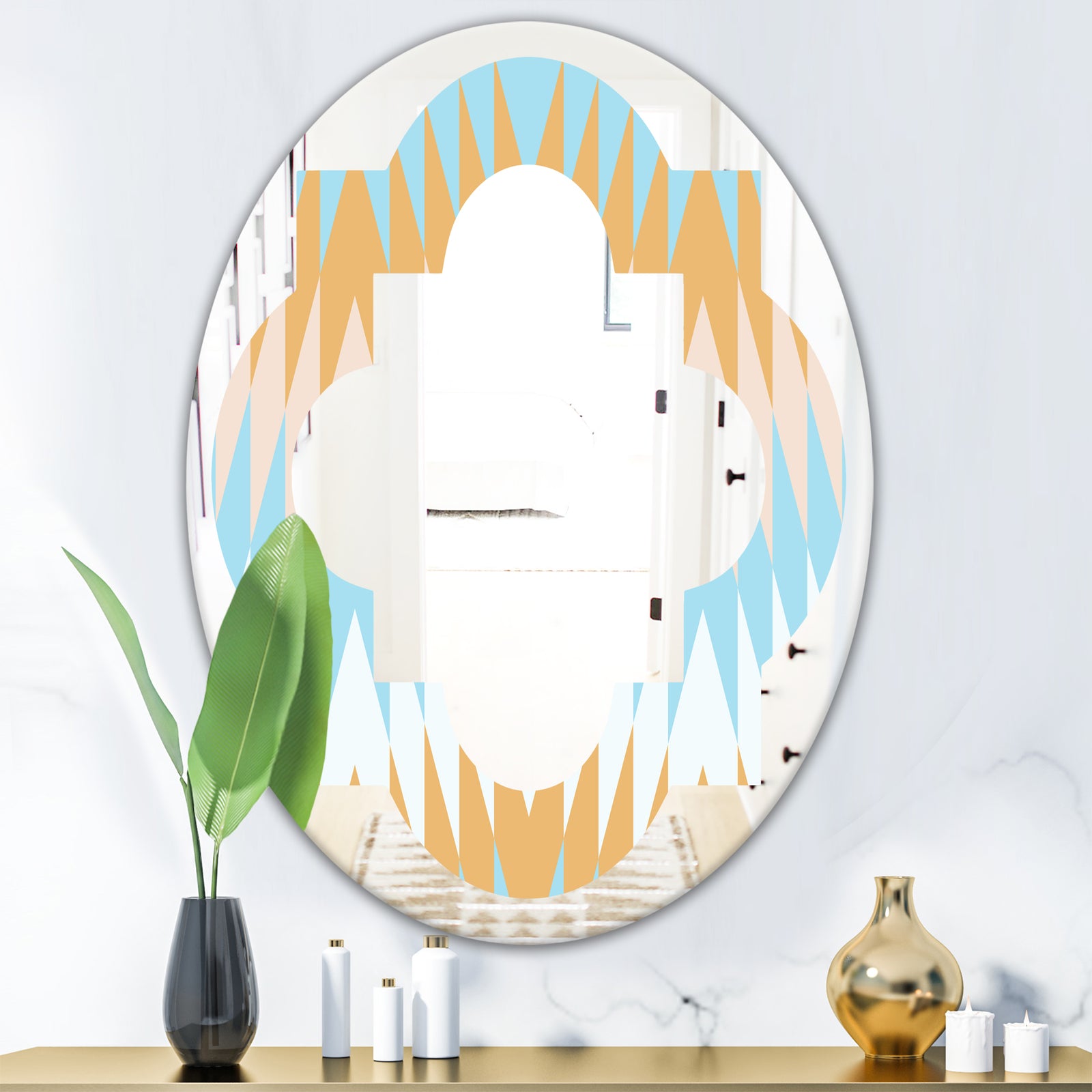 Retro Abstract Design VI - Modern Round or Oval Wall Mirror - Quatrefoil