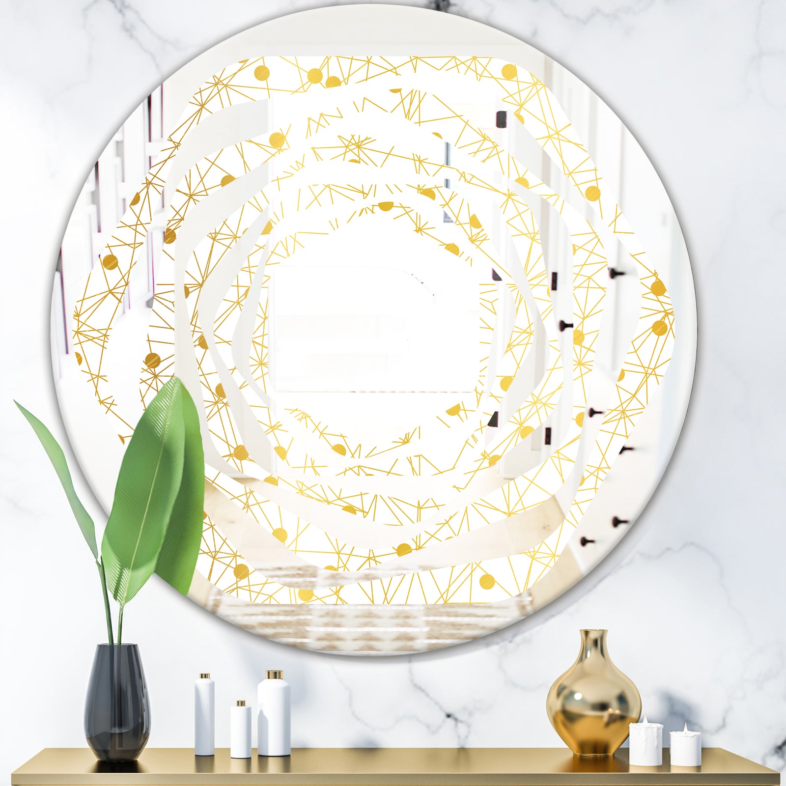 Golden Maze II - Modern Round or Oval Wall Mirror - Whirl