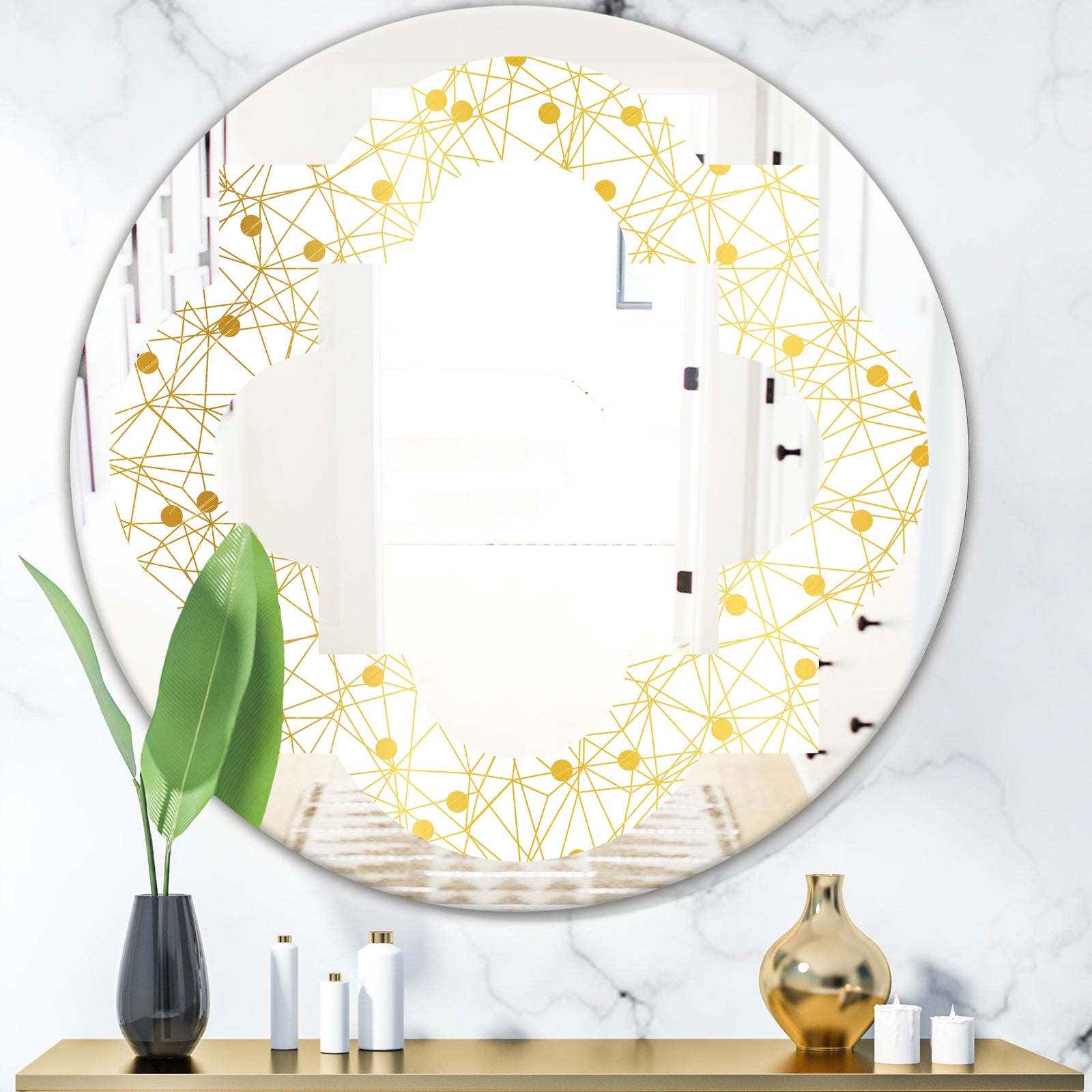 Golden Maze II - Modern Round or Oval Wall Mirror - Quatrefoil