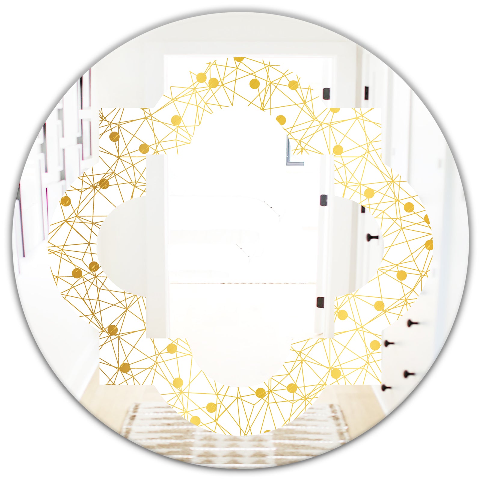 Golden Maze II - Modern Round or Oval Wall Mirror - Quatrefoil