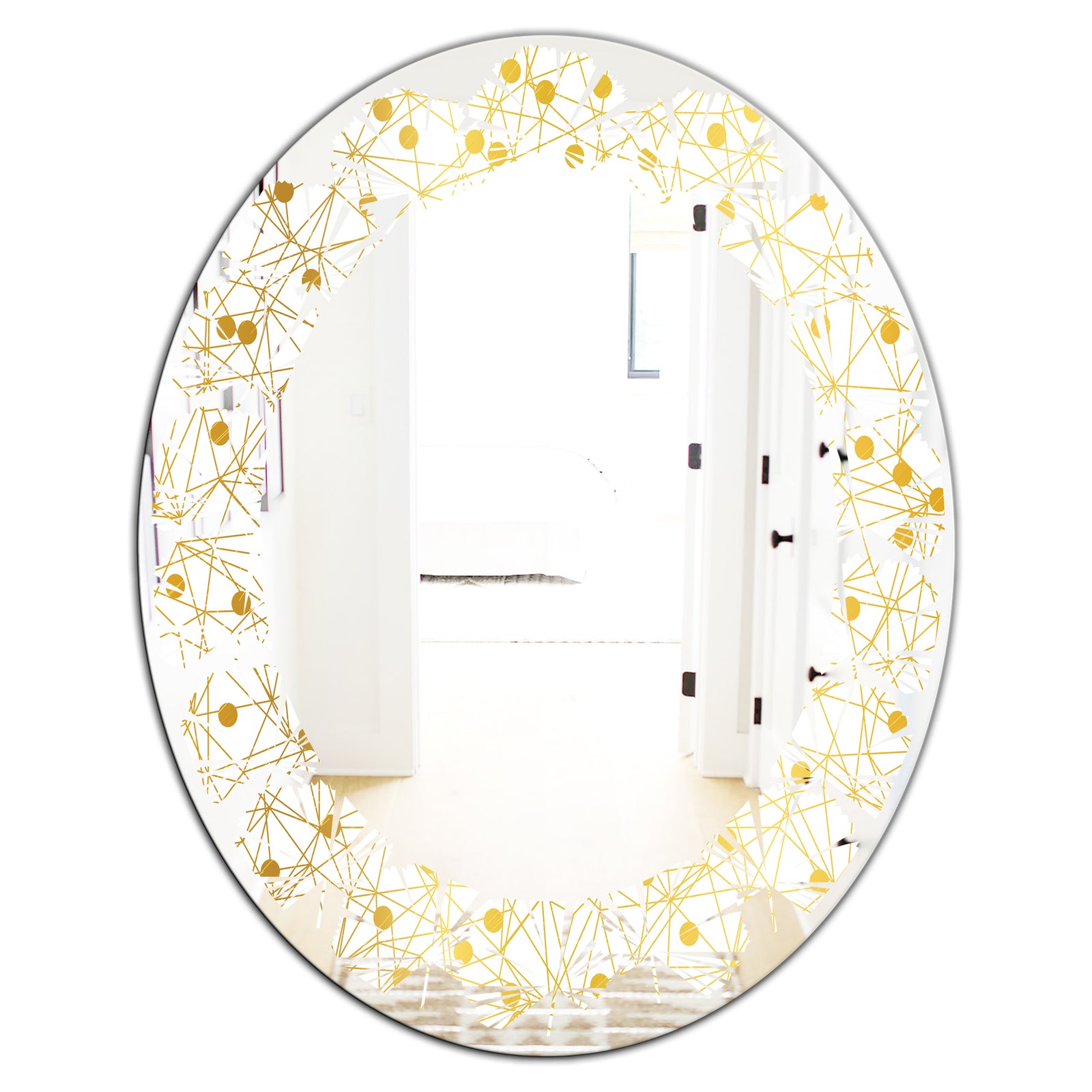 Golden Maze II - Modern Round or Oval Wall Mirror - Leaves