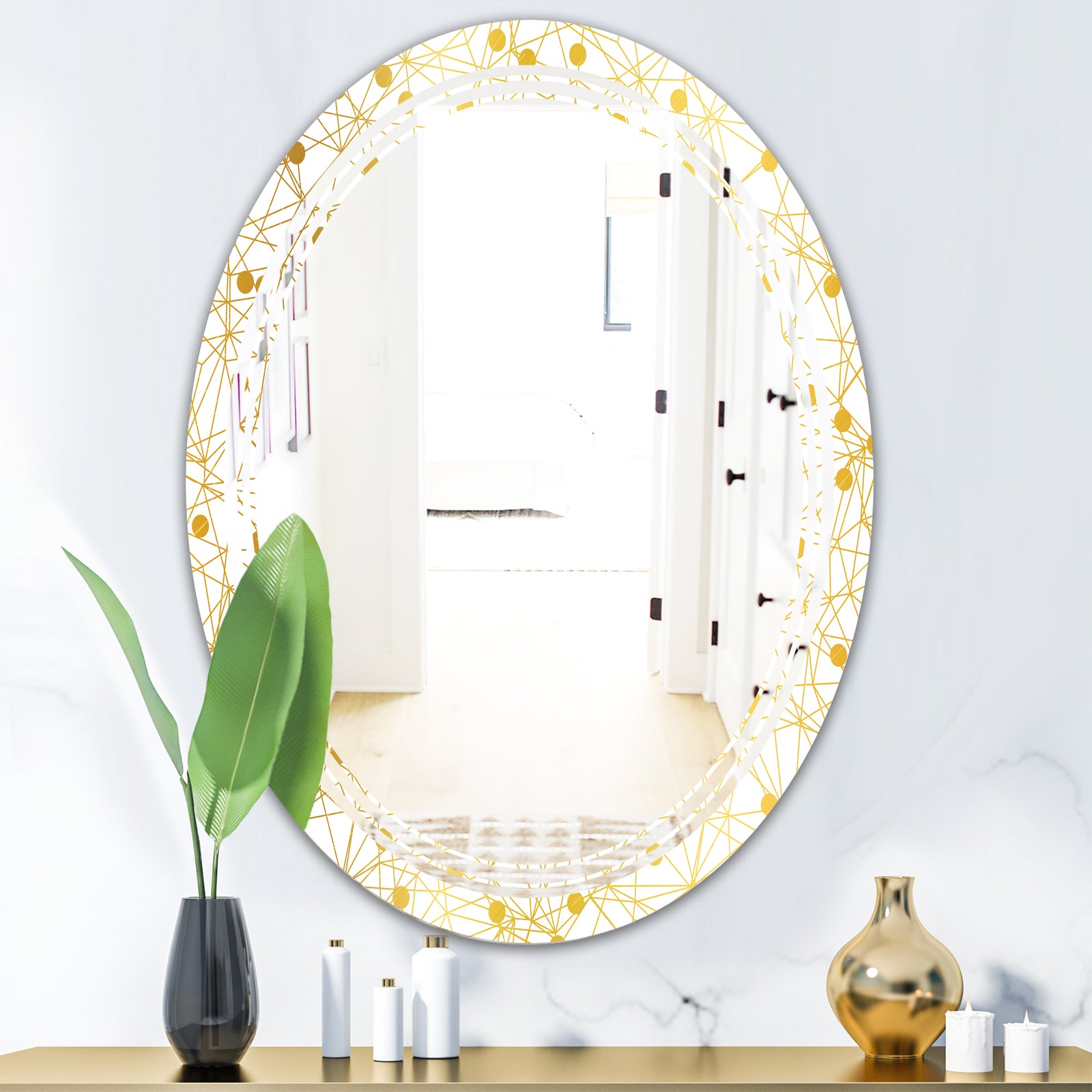 Golden Maze II - Modern Round or Oval Wall Mirror - Triple C