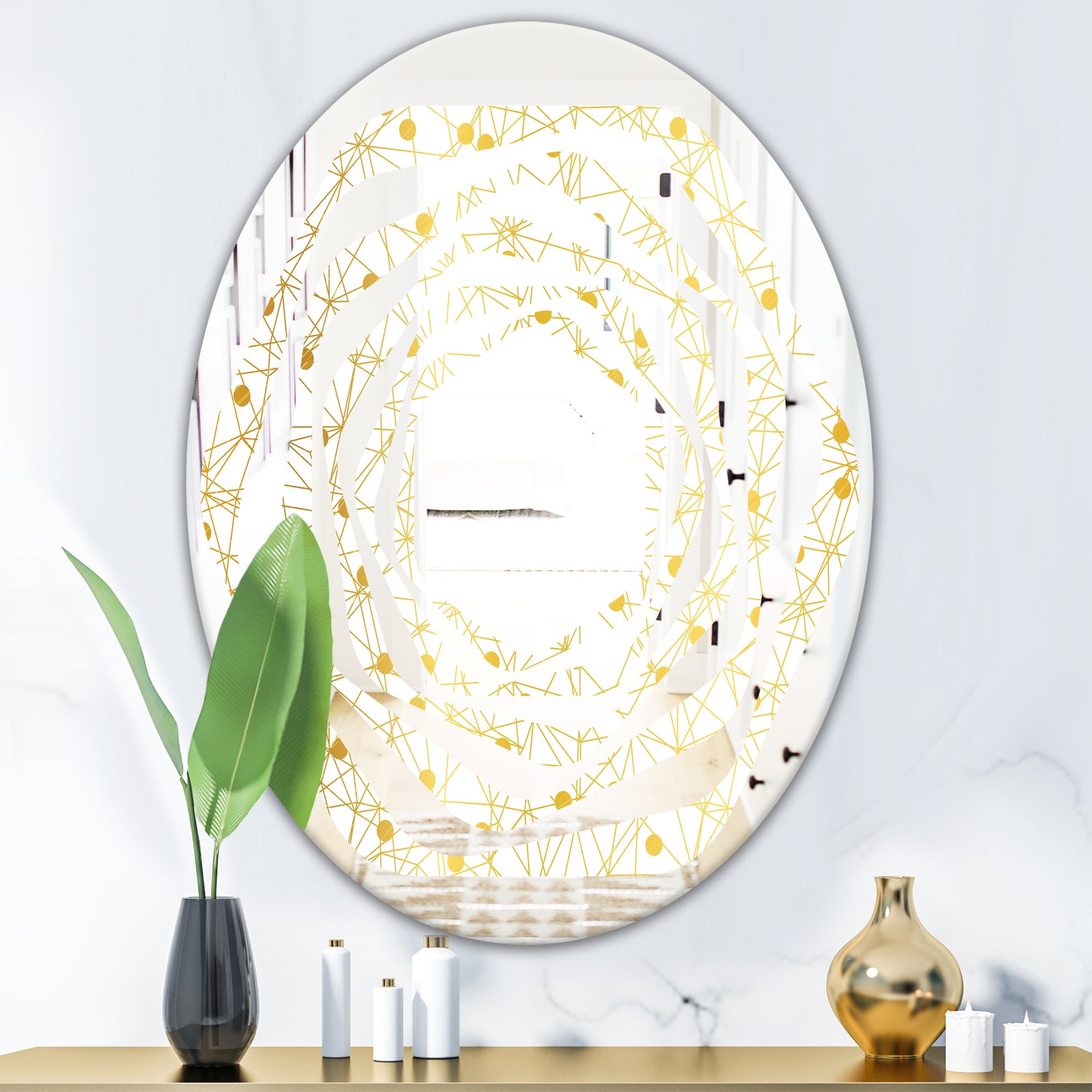 Golden Maze II - Modern Round or Oval Wall Mirror - Whirl