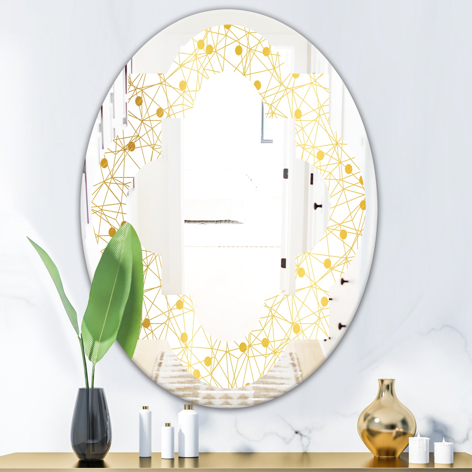 Golden Maze II - Modern Round or Oval Wall Mirror - Quatrefoil