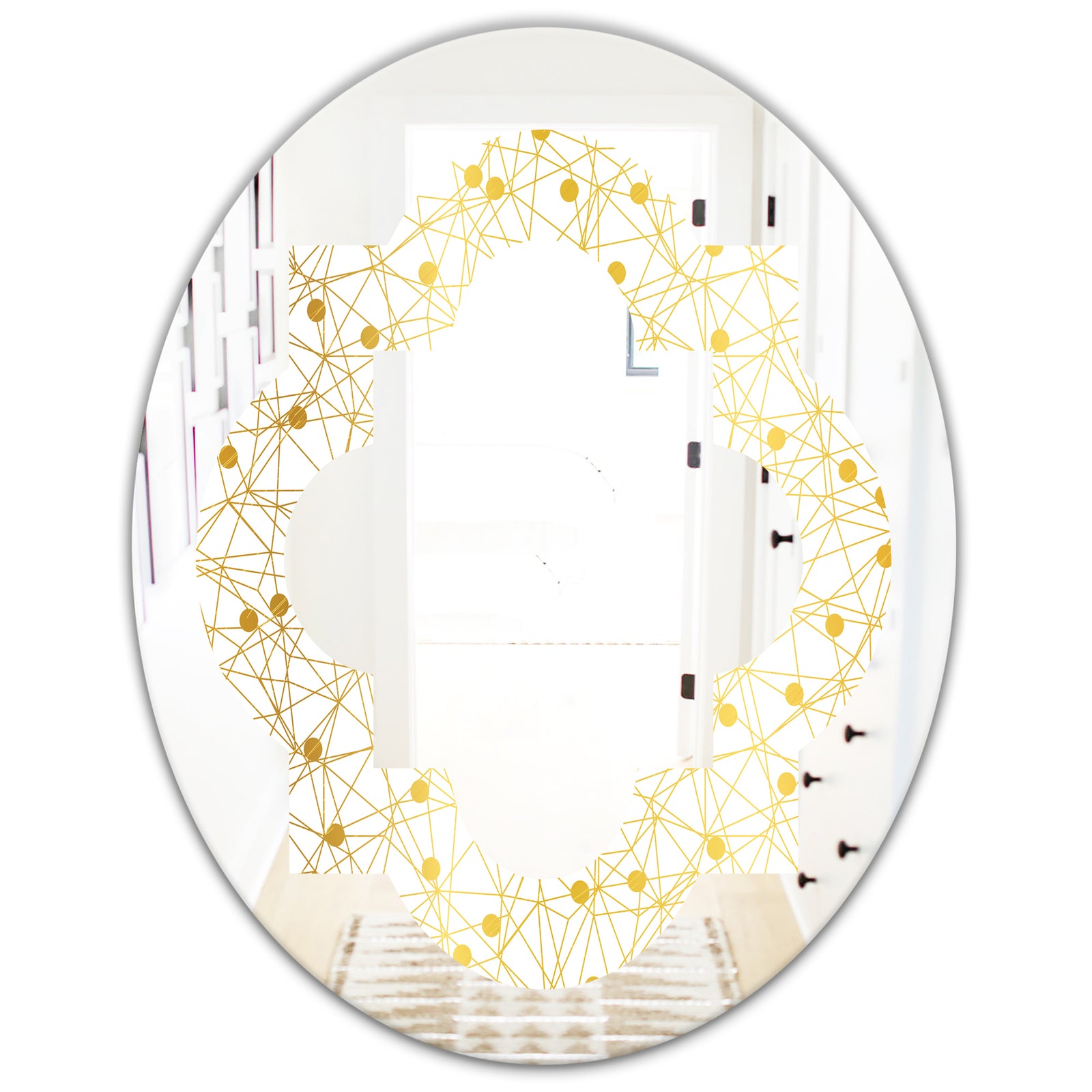 Golden Maze II - Modern Round or Oval Wall Mirror - Quatrefoil