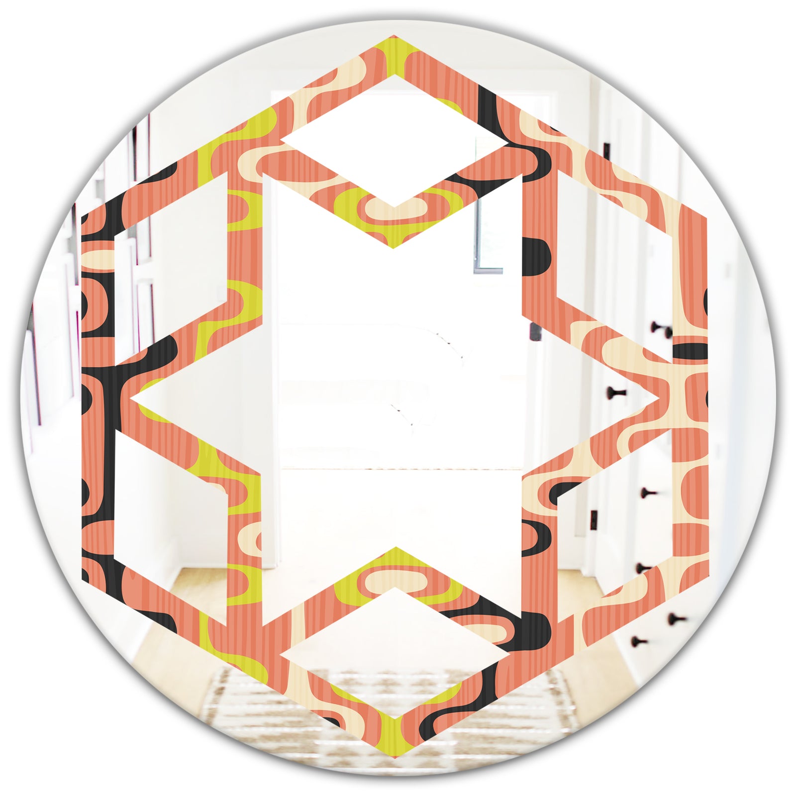 Retro Abstract Design XIII - Modern Round or Oval Wall Mirror - Hexagon Star
