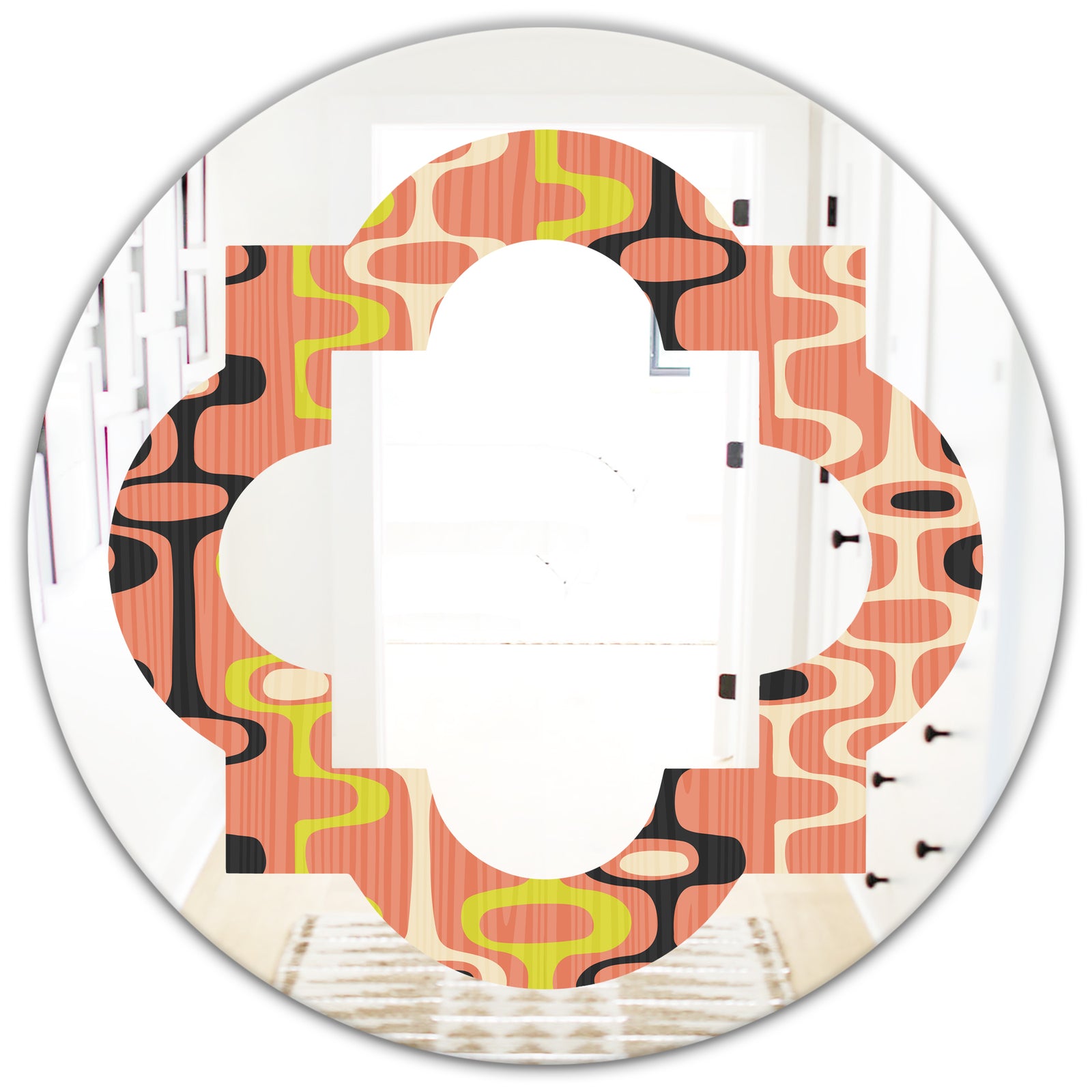 Retro Abstract Design XIII - Modern Round or Oval Wall Mirror - Quatrefoil