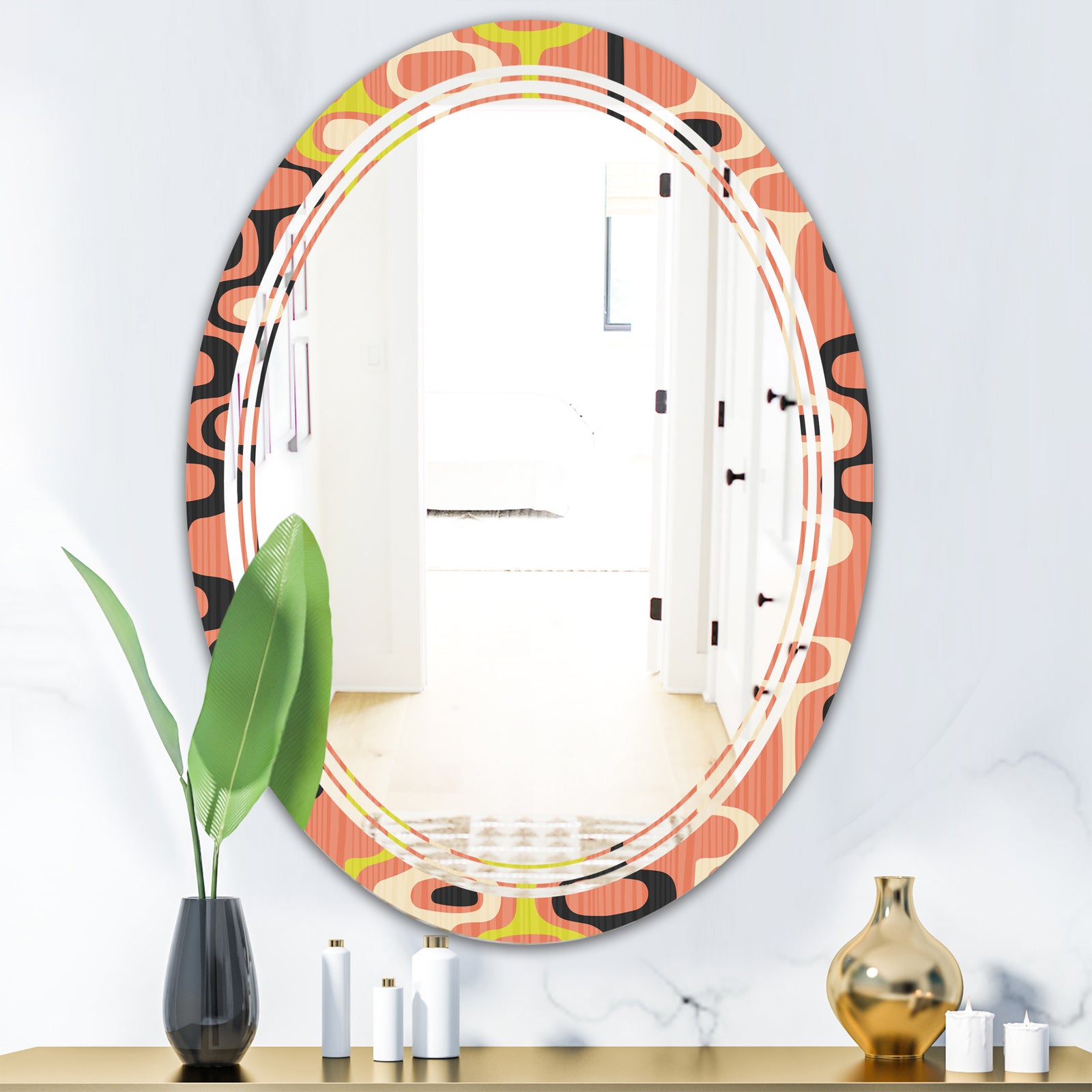 Retro Abstract Design XIII - Modern Round or Oval Wall Mirror - Triple C