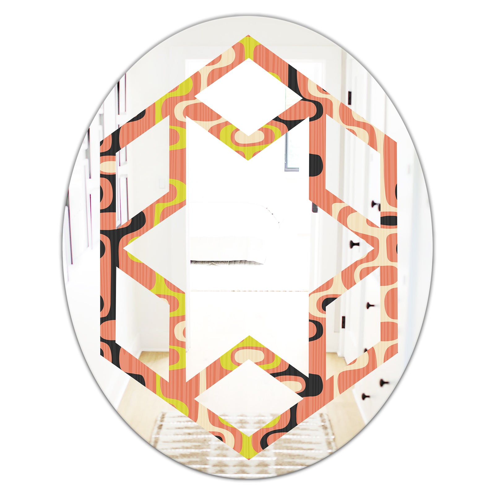 Retro Abstract Design XIII - Modern Round or Oval Wall Mirror - Hexagon Star