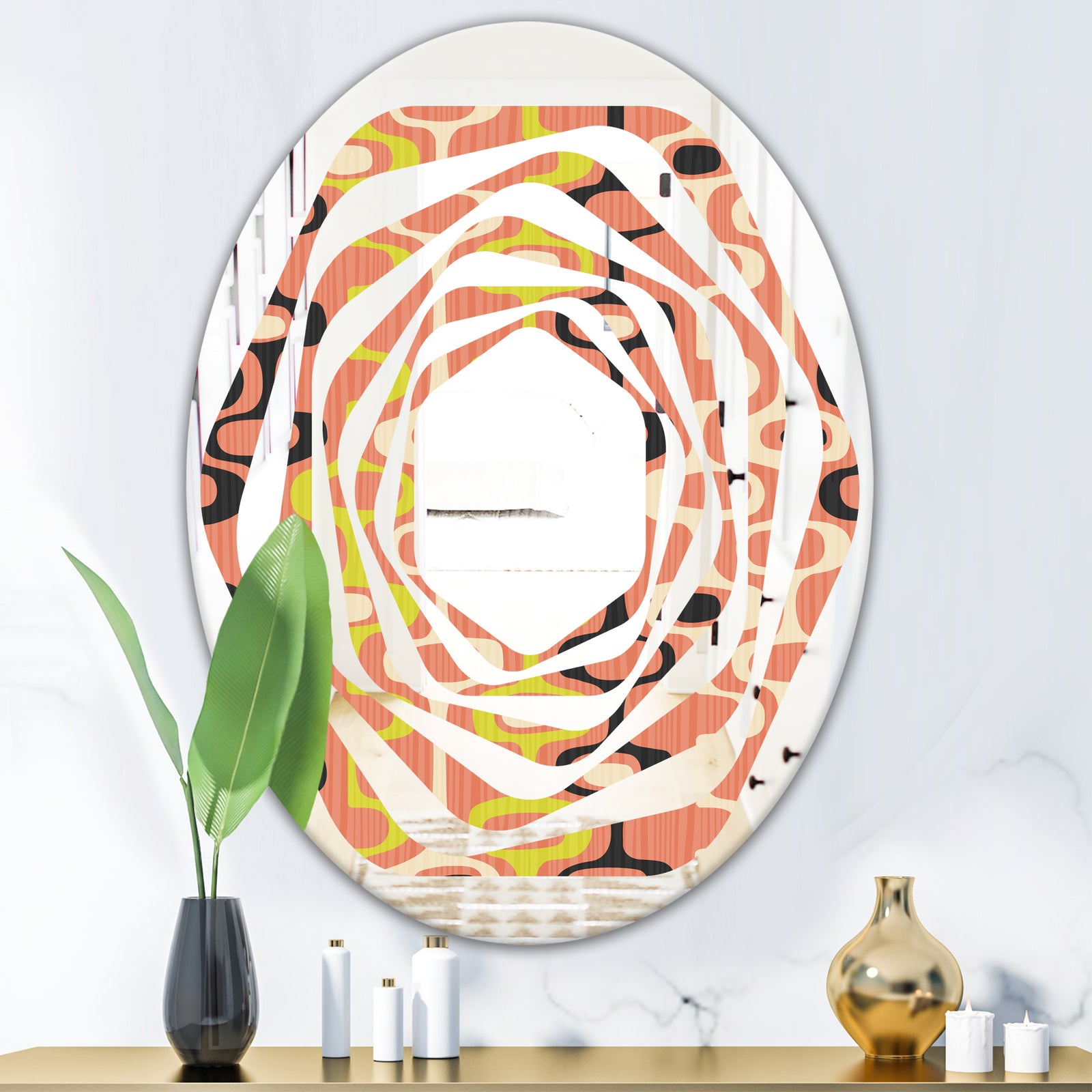 Retro Abstract Design XIII - Modern Round or Oval Wall Mirror - Whirl