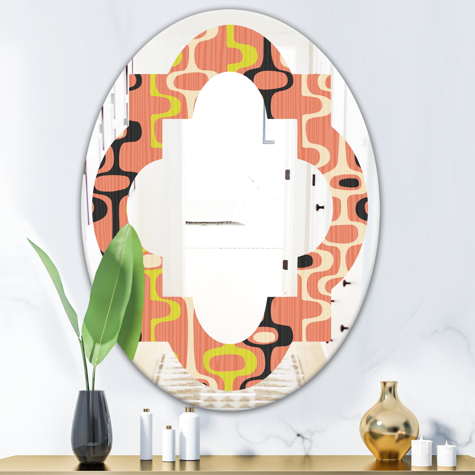 Retro Abstract Design XIII - Modern Round or Oval Wall Mirror - Quatrefoil