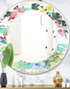 Tropical Botanicals, Flowers and Flamingo - Modern Round or Oval Wall Mirror - Leaves