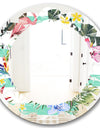 Tropical Botanicals, Flowers and Flamingo - Modern Round or Oval Wall Mirror - Leaves