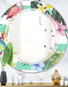 Tropical Botanicals, Flowers and Flamingo - Modern Round or Oval Wall Mirror - Triple C