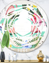 Tropical Botanicals, Flowers and Flamingo - Modern Round or Oval Wall Mirror - Whirl