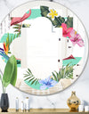 Tropical Botanicals, Flowers and Flamingo - Modern Round or Oval Wall Mirror - Quatrefoil