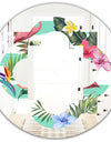 Tropical Botanicals, Flowers and Flamingo - Modern Round or Oval Wall Mirror - Quatrefoil