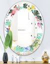 Tropical Botanicals, Flowers and Flamingo - Modern Round or Oval Wall Mirror - Leaves