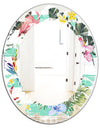 Tropical Botanicals, Flowers and Flamingo - Modern Round or Oval Wall Mirror - Leaves