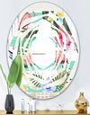 Tropical Botanicals, Flowers and Flamingo - Modern Round or Oval Wall Mirror - Whirl