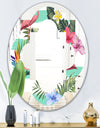 Tropical Botanicals, Flowers and Flamingo - Modern Round or Oval Wall Mirror - Quatrefoil