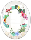 Tropical Botanicals, Flowers and Flamingo - Modern Round or Oval Wall Mirror - Quatrefoil