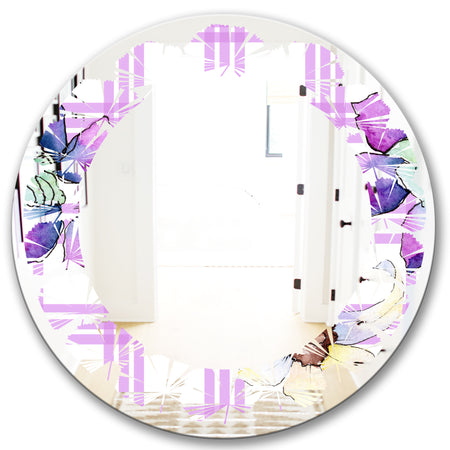Floral Botanical Retro VII - Modern Round or Oval Wall Mirror - Leaves