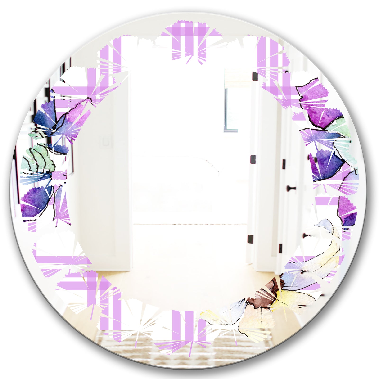 Floral Botanical Retro VII - Modern Round or Oval Wall Mirror - Leaves