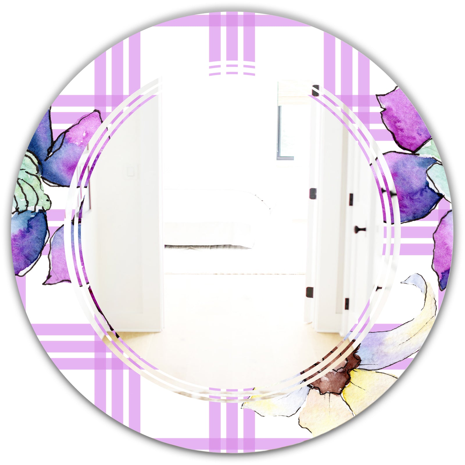 Floral Botanical Retro VII - Modern Round or Oval Wall Mirror - Triple C
