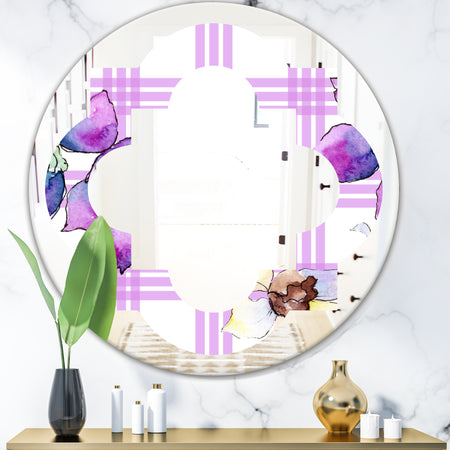 Floral Botanical Retro VII - Modern Round or Oval Wall Mirror - Quatrefoil