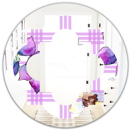 Floral Botanical Retro VII - Modern Round or Oval Wall Mirror - Quatrefoil