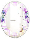 Floral Botanical Retro VII - Modern Round or Oval Wall Mirror - Leaves