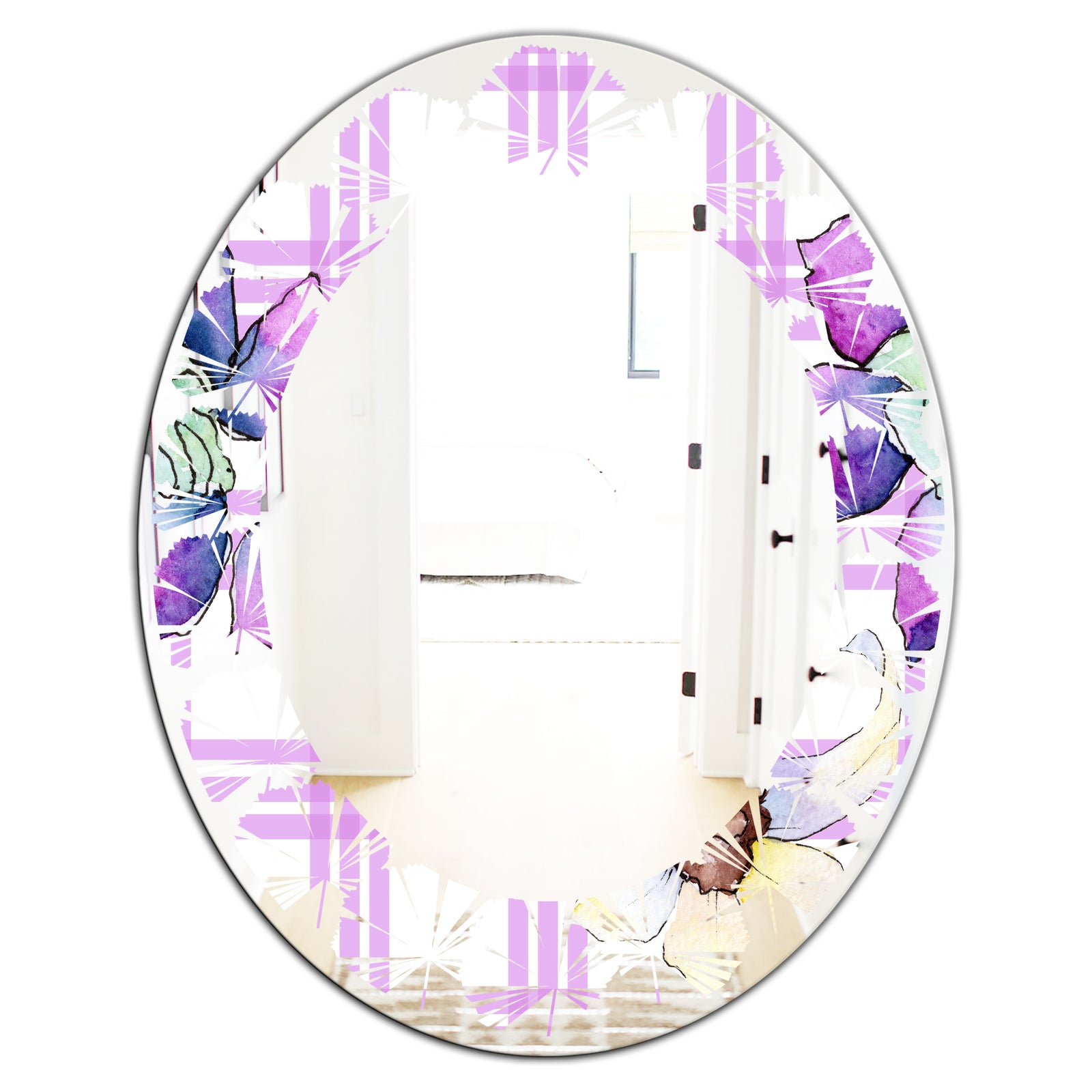 Floral Botanical Retro VII - Modern Round or Oval Wall Mirror - Leaves