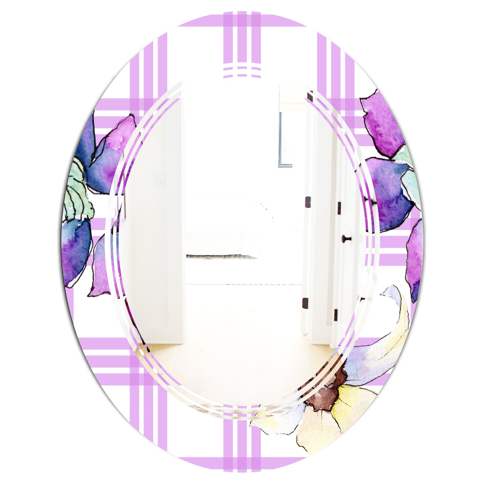 Floral Botanical Retro VII - Modern Round or Oval Wall Mirror - Triple C