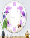 Floral Botanical Retro VII - Modern Round or Oval Wall Mirror - Quatrefoil