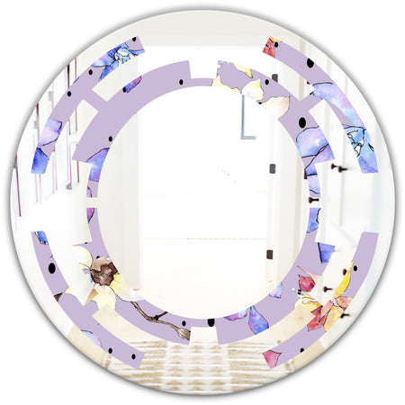 Floral Botanical Retro V - Modern Round or Oval Wall Mirror - Space