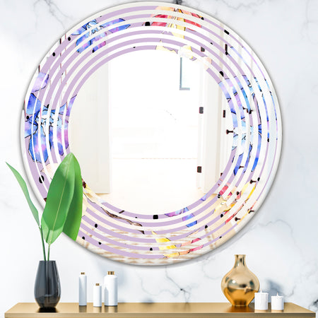 Floral Botanical Retro V - Modern Round or Oval Wall Mirror - Wave