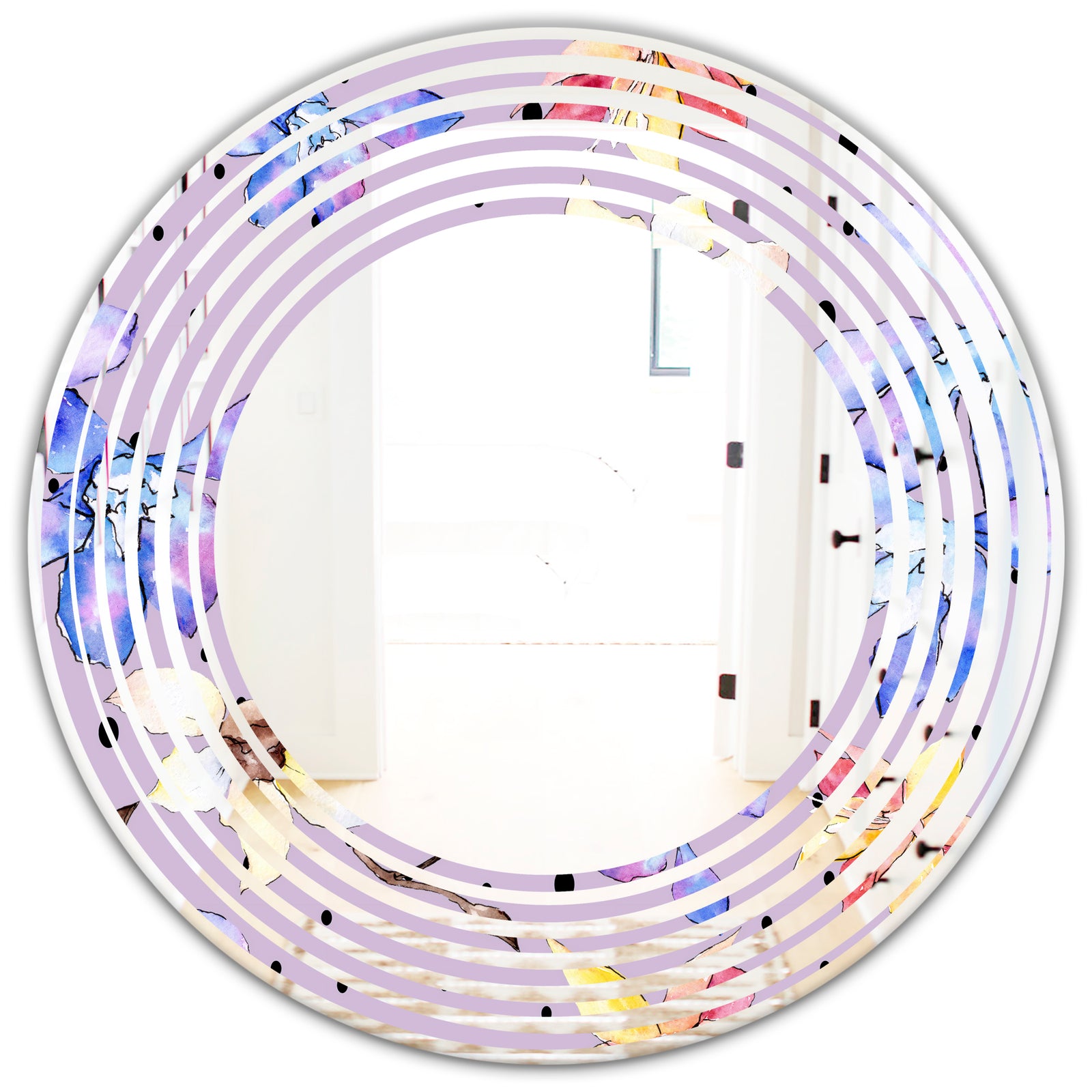 Floral Botanical Retro V - Modern Round or Oval Wall Mirror - Wave
